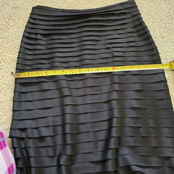 JS Collections Lord and Taylor Black Satin Ruffled Pencil Skirt Size 6 - Picture 9 of 10
